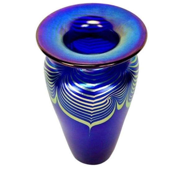 VTG Steven Correia Pulled Feather Iridescent Vase Artist Proof Signed Dated 10" - Picture 5 of 16